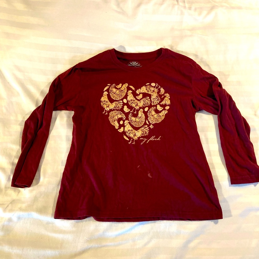 3/4 SLEEVED CHICKEN SHIRT- girls M, I love my flock shirt